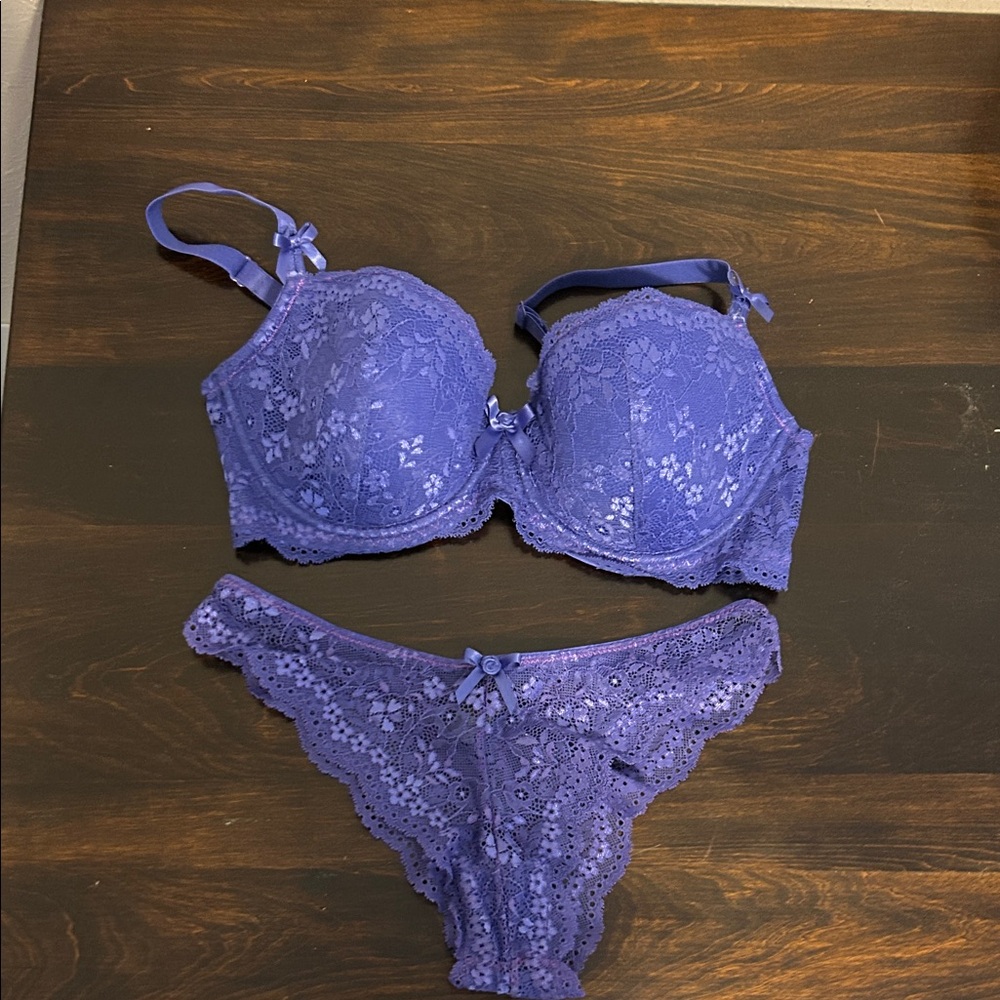 Lace Balconette Bra & Bikini Set in Purple — Women Intimates